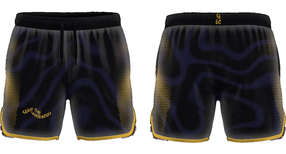 2-in-1 Gym Shorts, 3D render, front and back.