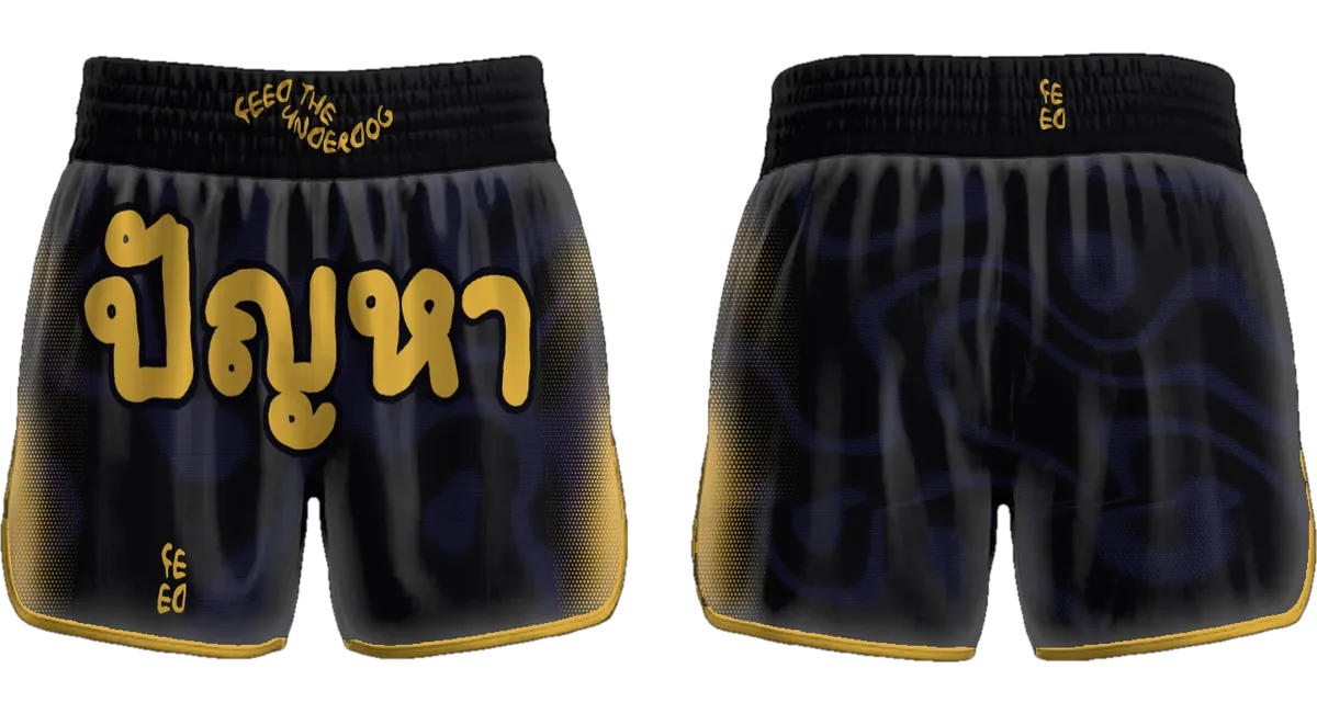 Muay Shorts, 3D render, front and back.